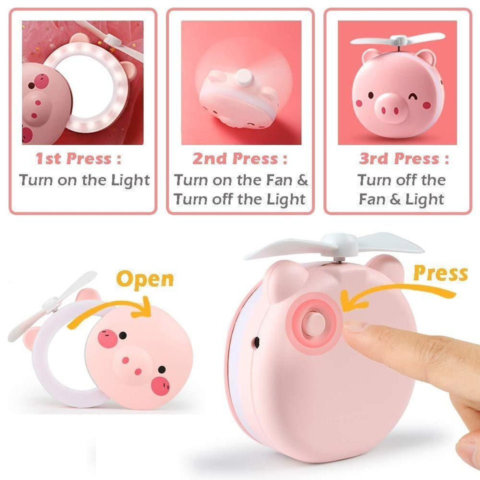 Kartsyy Cute Pig LED Mirror Fan