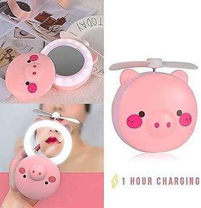 Kartsyy Cute Pig LED Mirror Fan