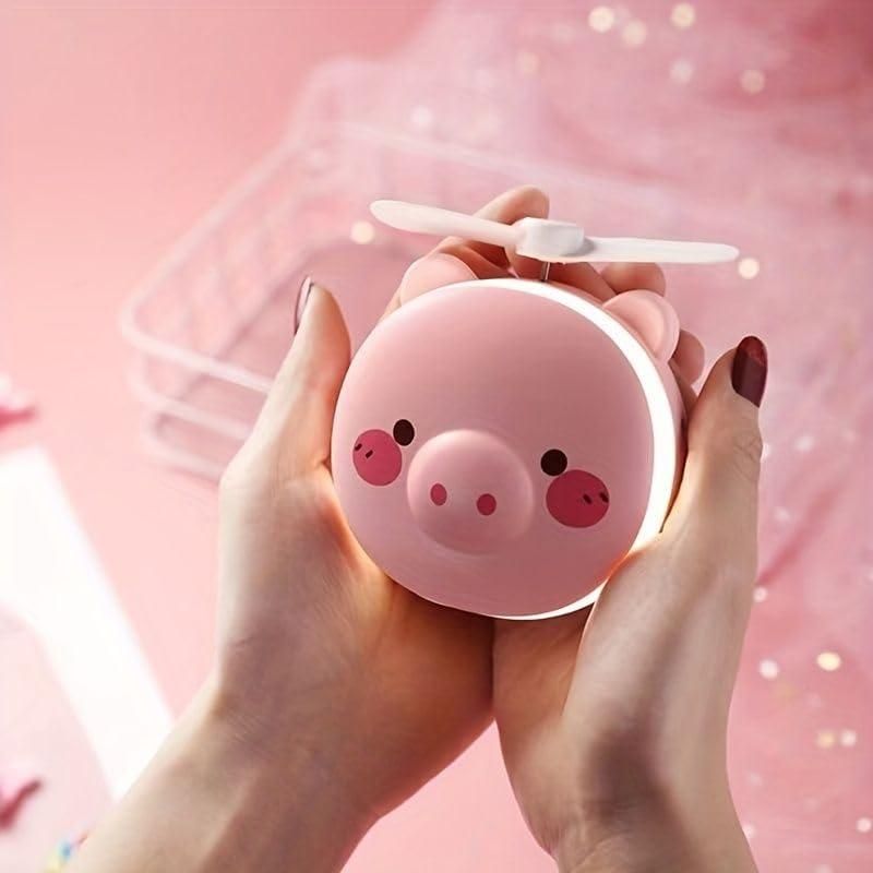 Kartsyy Cute Pig LED Mirror Fan